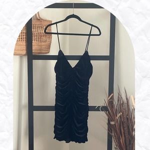 NWT Zara Black Velvet Ruched Bodycon Mini Dress